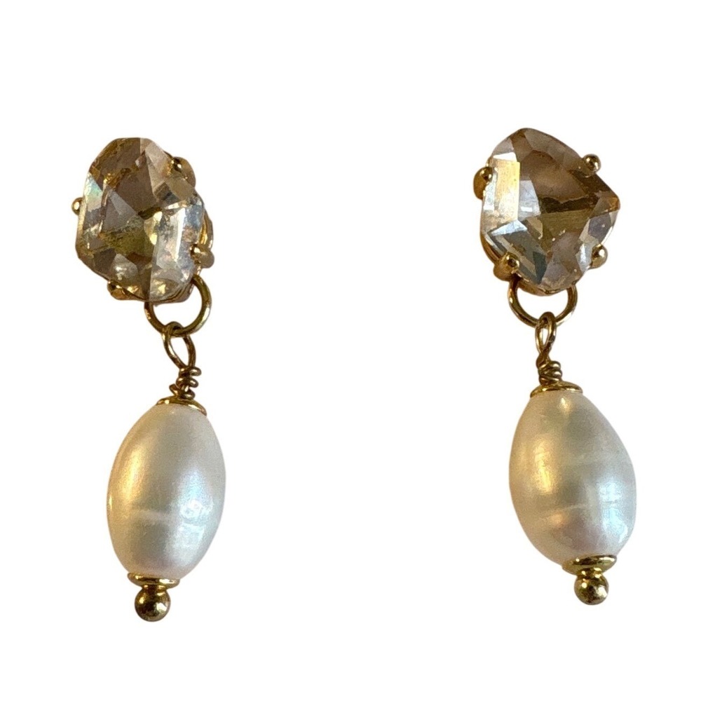 Kate Spade New York Crystal and Faux Pearl Drop Earrings Gold Tone Studs - Picture 6 of 7